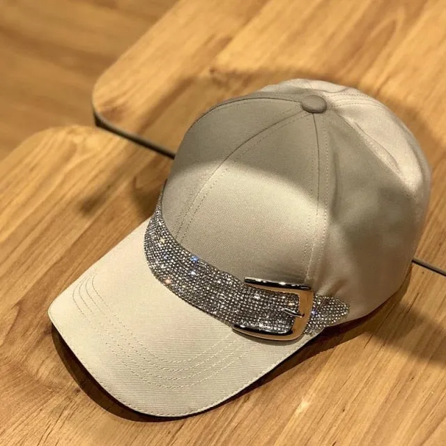 Woman Fashionable Baseball Cap w/ Sparkling Buckle, Woman Sequins Fashion Octagonal Cap