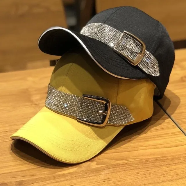 Woman Fashionable Baseball Cap w/ Sparkling Buckle, Woman Sequins Fashion Octagonal Cap