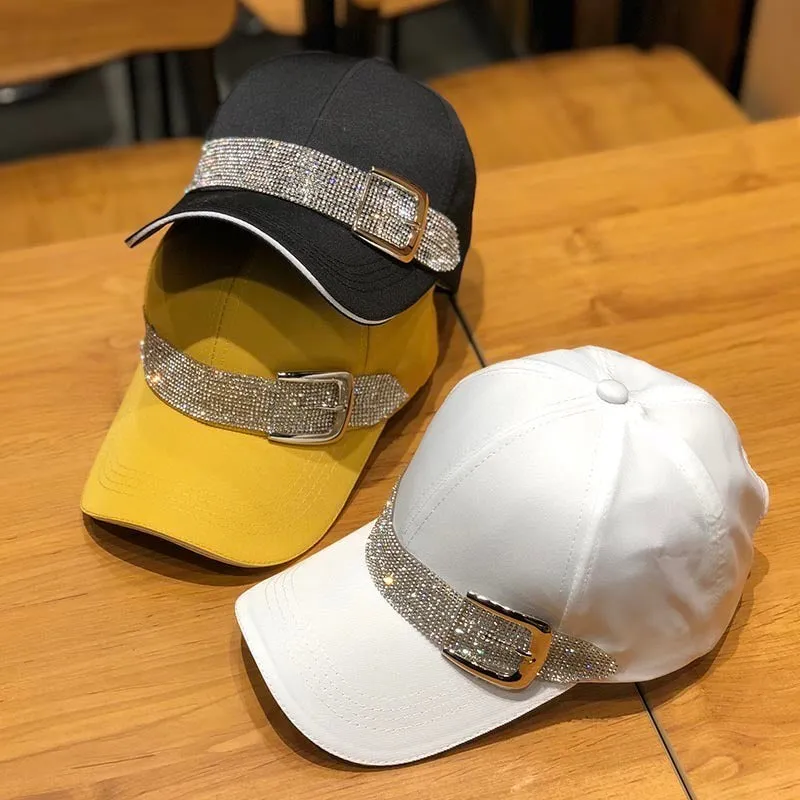 Woman Fashionable Baseball Cap w/ Sparkling Buckle, Woman Sequins Fashion Octagonal Cap