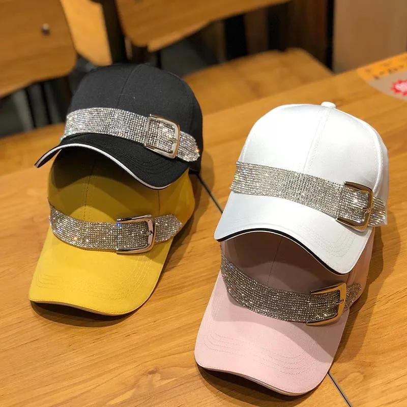 Woman Fashionable Baseball Cap w/ Sparkling Buckle, Woman Sequins Fashion Octagonal Cap