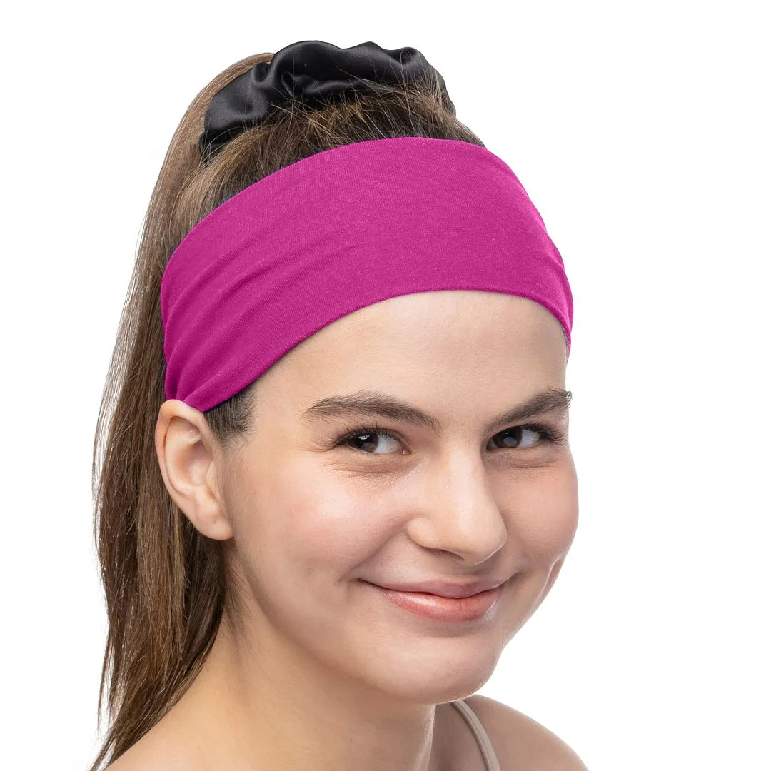 Women's Headbands Cotton Jersey 3" Wide Yoga Fitness Fashion Made in the USA Fuchsia