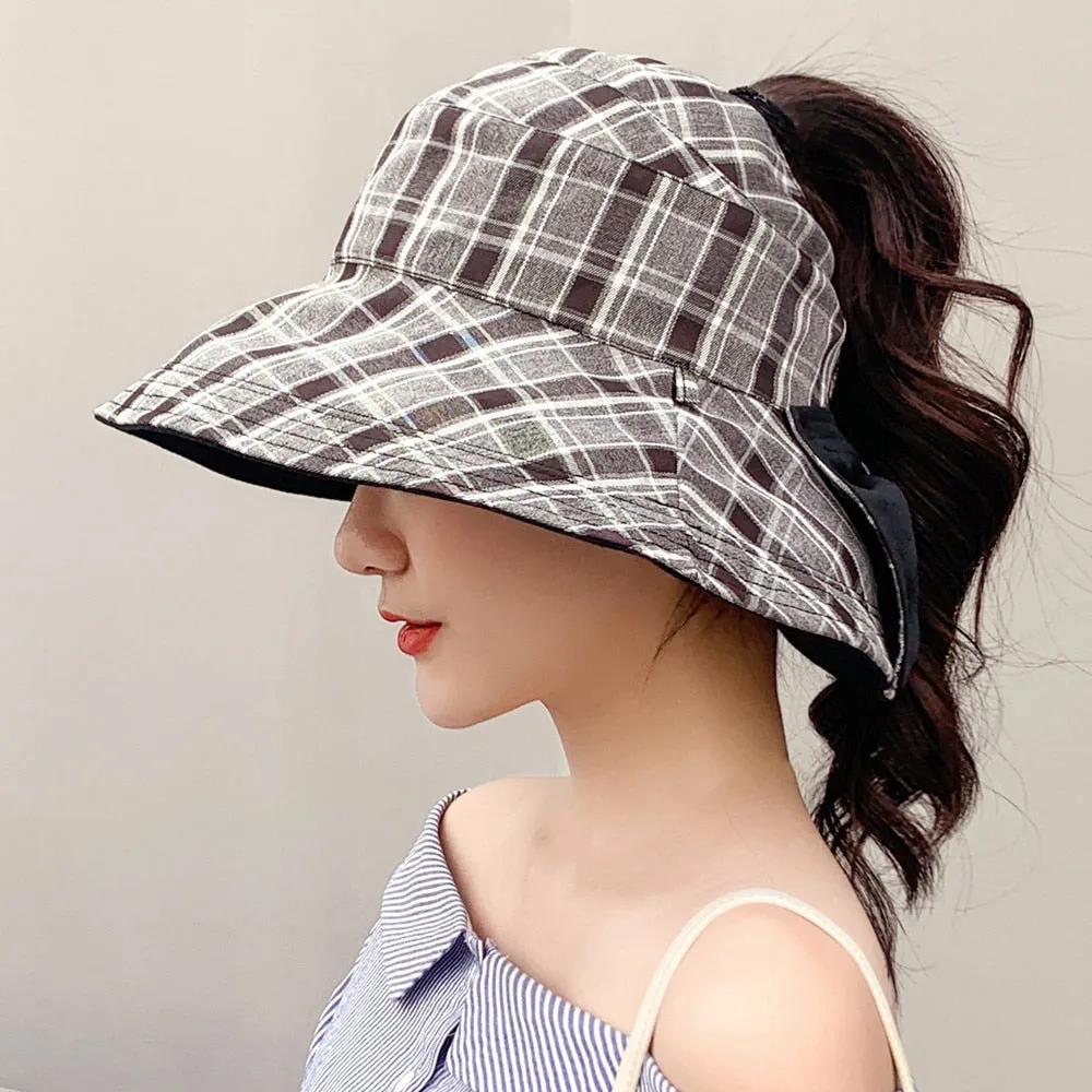 Women's Summer Hat Fashion Lattice Design Sun Hat Female Travel  Beach Bucket Hat