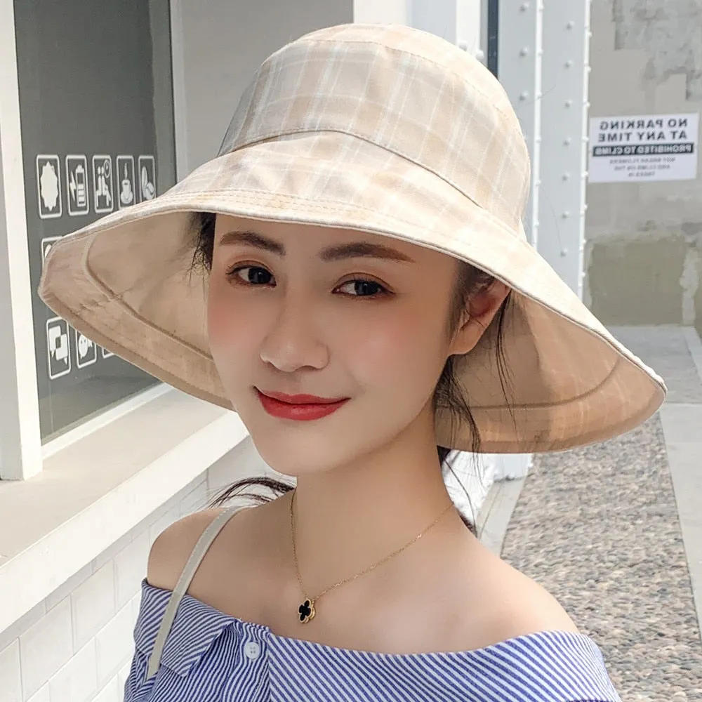 Women's Summer Hat Fashion Lattice Design Sun Hat Female Travel  Beach Bucket Hat