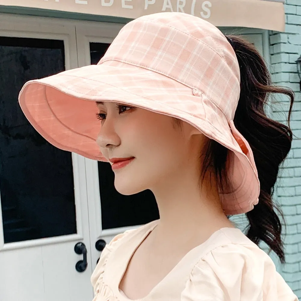 Women's Summer Hat Fashion Lattice Design Sun Hat Female Travel  Beach Bucket Hat