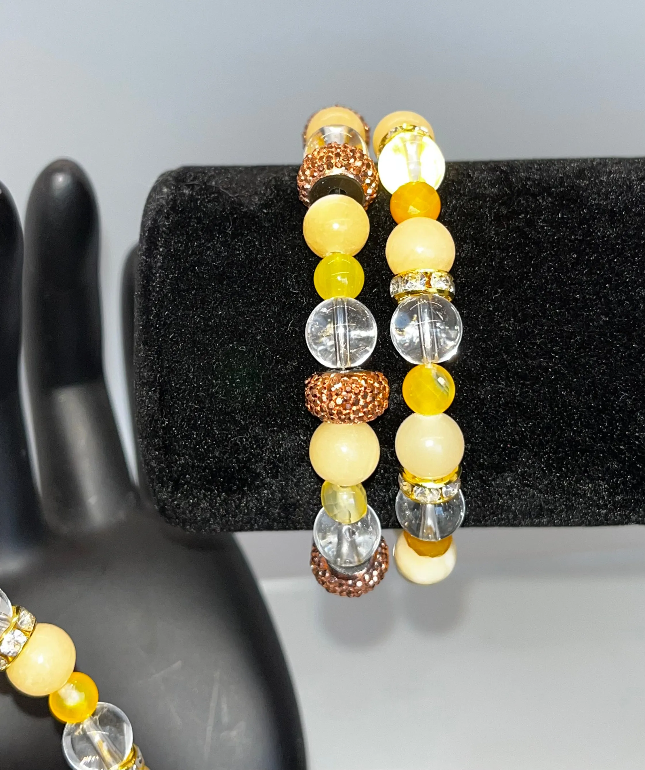Yellow Calcite and Clear Quartz Crystal Bracelet with Charms