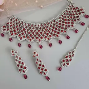 Zahra Choker Set Silver Pink
